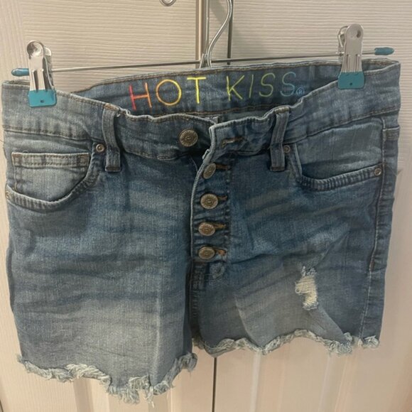 Hot Kiss Blue Denim Button-Up Shorts - Picture 1 of 2